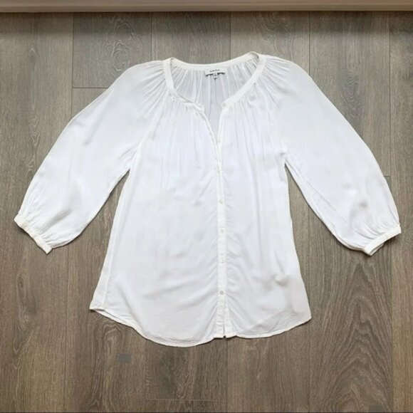 Aritzia Babaton Blouse 3/4 Length Bishop Sleeve Button Flowy White Size XS - Picture 4 of 13